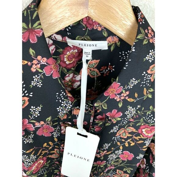 Pleione Floral Ruffle Placket Button Down Top - Picture 3 of 6